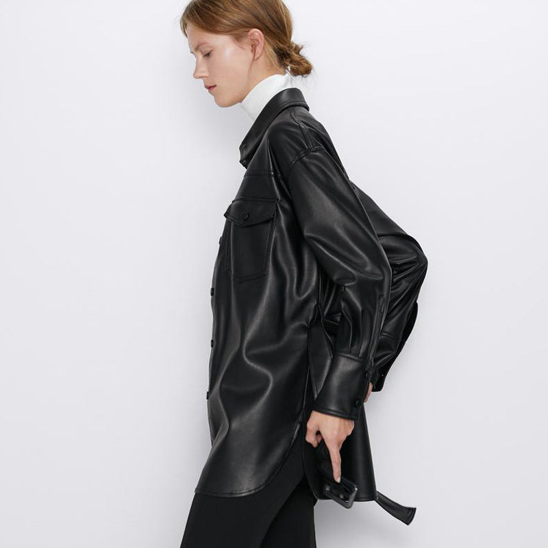 Medium And Long PU Leather Top - Versatile Chic High-Quality Luxurious Affordable Layering Piece