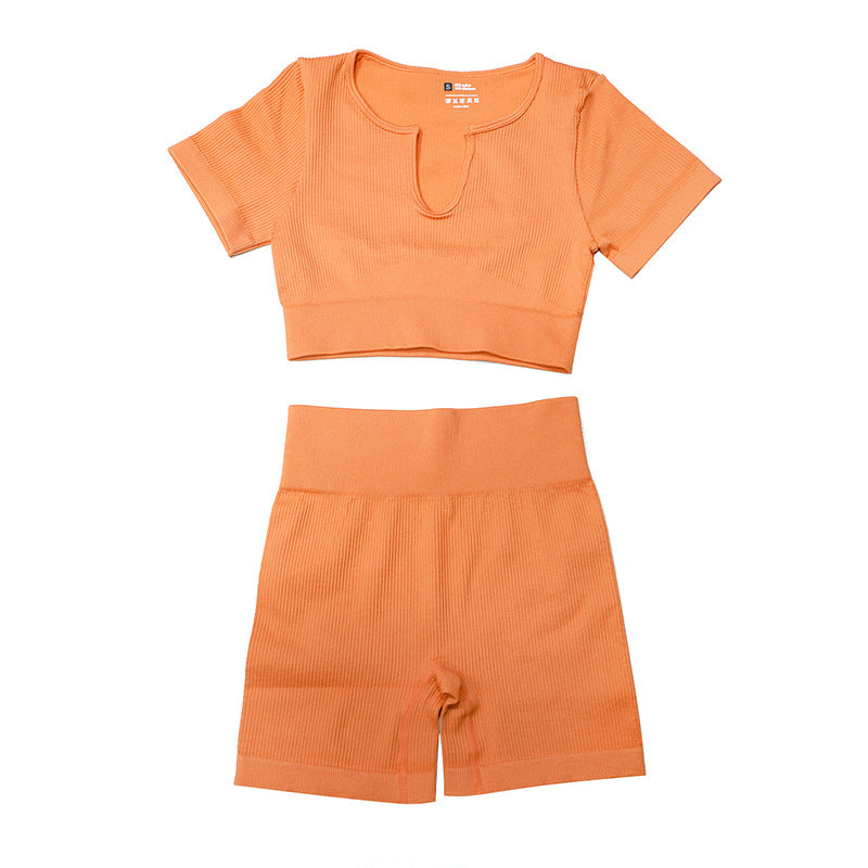 Ensemble de vêtements de Yoga sans couture, haut de sport à manches courtes, t-shirt, débardeur de Yoga