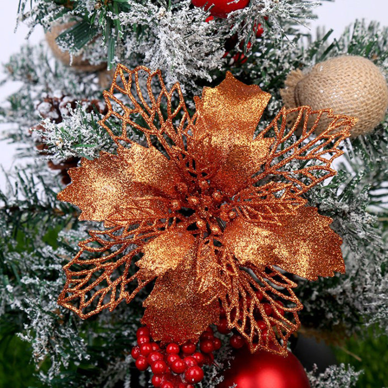 Fleurs de noël artificielles à paillettes, décorations d'arbre de noël pour la maison, fausses fleurs, ornements de noël, décor du nouvel an