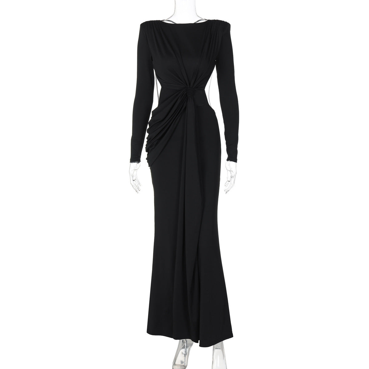 Women's Back Hollow-Out Slim-Fit Long Sleeve Dress - Asymmetric Skirt - Milk Silk Lycra - Private Clothing Socialite
