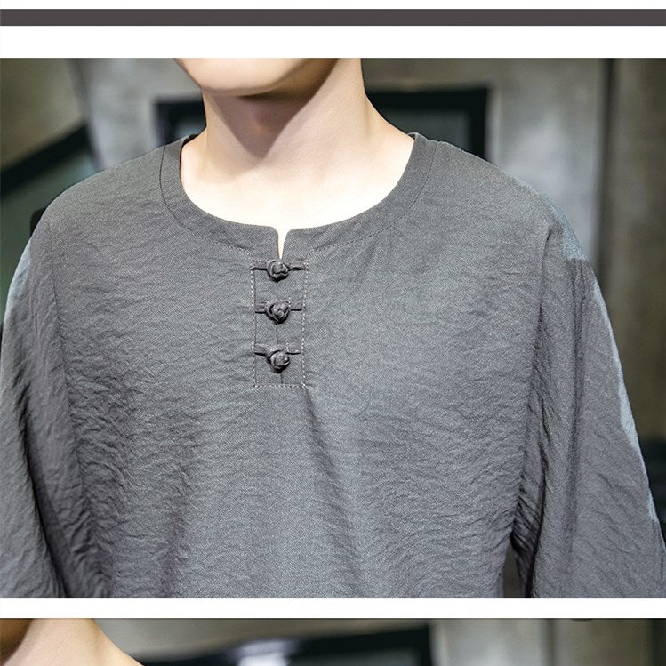 Costume fin en coton et lin de style ethnique pour homme