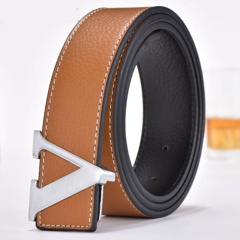 Men's Leather Smooth Buckle Fashion Letters Belt - Typographic Style