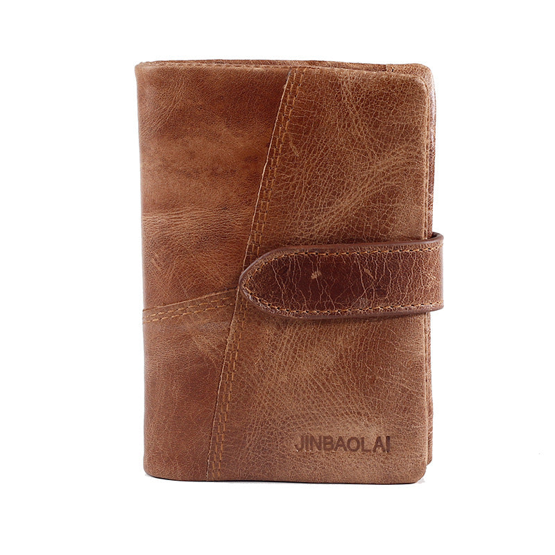 Portefeuille court en cuir pour hommes, première couche de peau de vache, Vintage, fermeture éclair, boucle