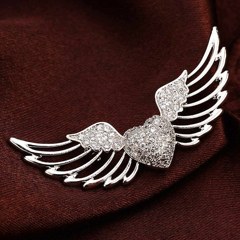 Inlaid Zircon Angel Wings Brooch - Divine Elegance