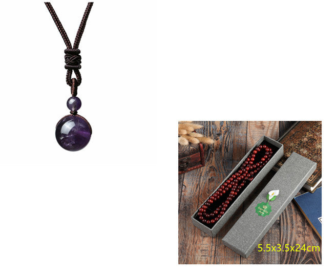 Moderiktigt 16mm Halsband med Naturlig Obsidianhänge och Ametist för Män och Kvinnor