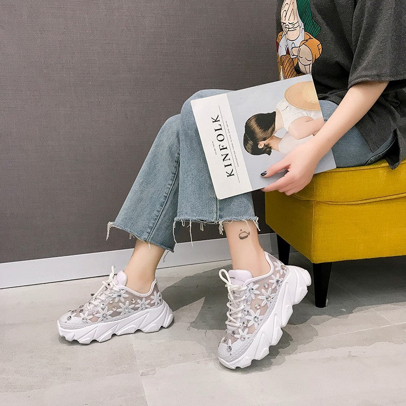 Women's Korean Mesh Thick-Sole Sports Shoes - Spring Summer 3-5cm