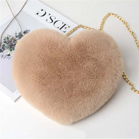 Heart-Shaped Plush Evening Bag - Romantic Chain Shoulder Bag for Special Occasions