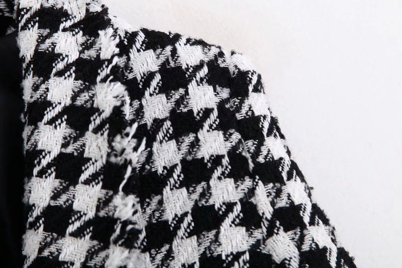 Veste pied-de-poule femme automne rétro veste à carreaux épais