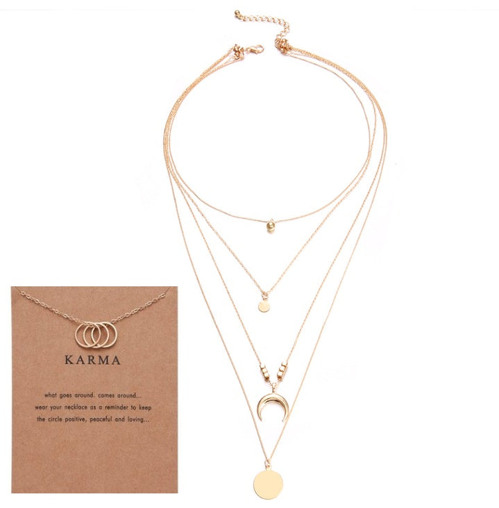Multi-Layer Moon Pendant Necklace for Women Bohemian Wafer Elegant Necklace
