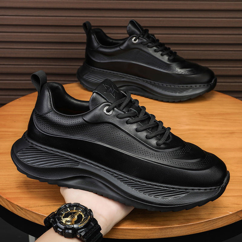Herrskor med tjock sula, casual, andningsbara sneakers, snörning, pappaskor, pojke
