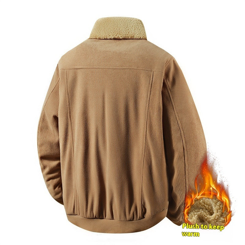 Fleece Corduroy Cotton Coat Jacket Men's Loose Casual Polo Collar Coat