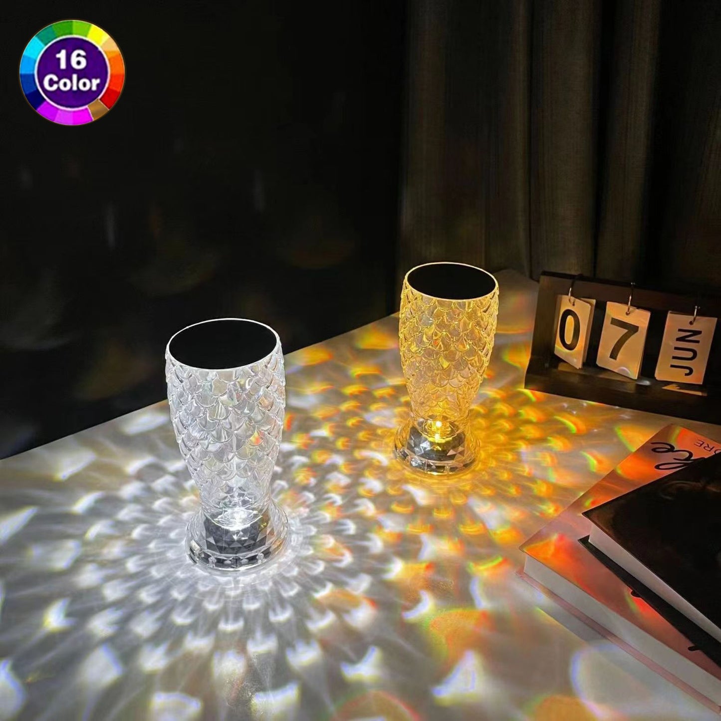 Lampe en écailles de poisson avec Port USB, veilleuse tactile Rechargeable en cristal pour chambre à coucher, salon, fête, dîner, décoration de la maison, lumières créatives
