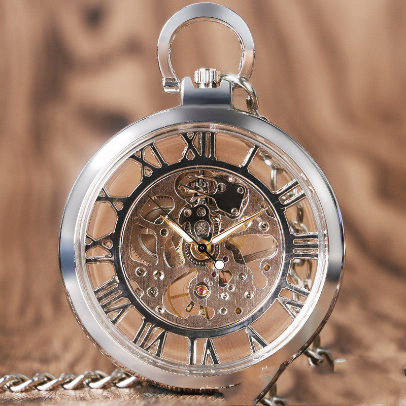 Hollow Roman Character Mechanical Pocket Watch - Ancient Aesthetics Modern Intricate Sleek Reliable Fine Watchmaking