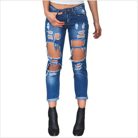 Aliexpress explosion Europe Code lâche sauvage sexy grand trou mendiant exagéré petit ami jeans