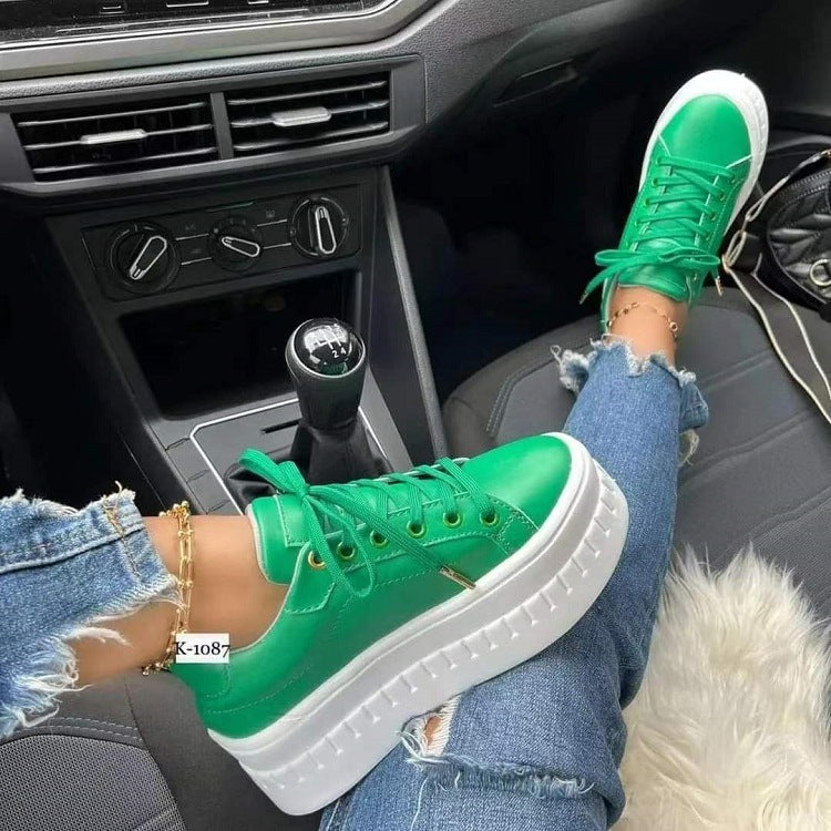Women's Chunky Heel Lace-Up Ankle Boot Sneakers