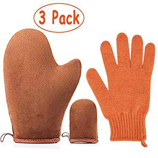 Brun utan sol-applikatorhandske-kit 4-i-1-applikatorset med exfolierande handske