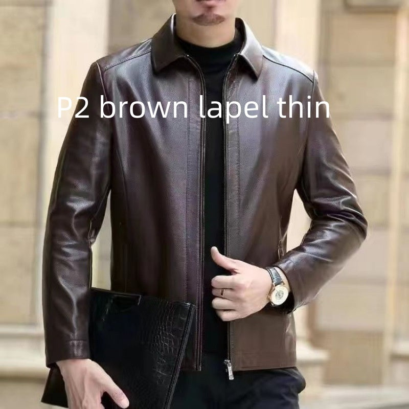 Veste en cuir pour hommes d'âge moyen vêtements en cuir avec col montant hommes doublés en polaire