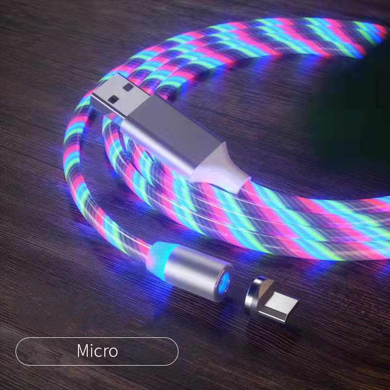 Magnetisk laddningskabel Streamer Snabbladdningskabel Belysning Micro USB-kabel LED Magnetladdare Type-C-kabel