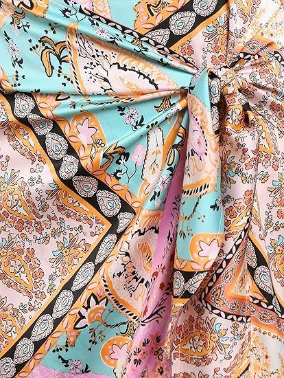 Professional Women's Boho Asymmetrical Skirt - Tied Floral Paisley Print (High Waist Ruched Design, Elegant Comfort)