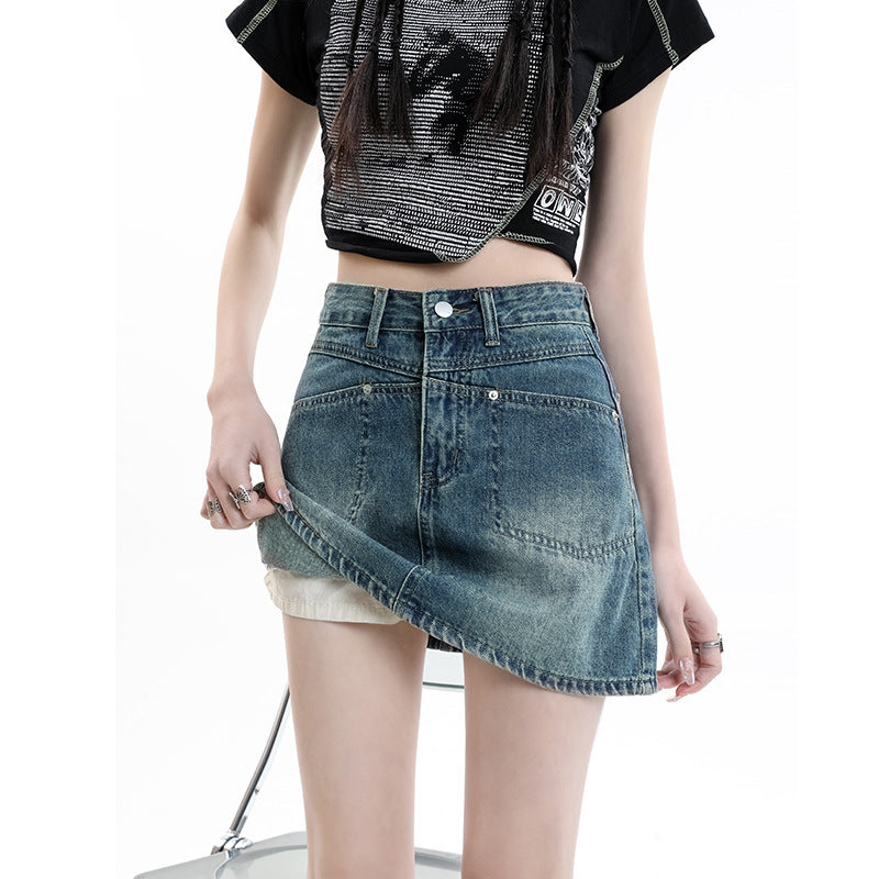 Women's Denim A-Line Short Skirt - High Waist Slim Fit Trend
