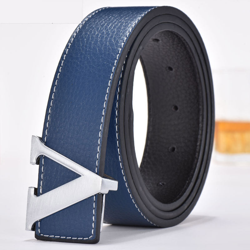 Men's Leather Smooth Buckle Fashion Letters Belt - Typographic Style