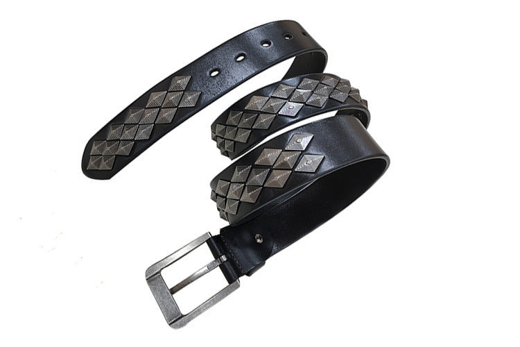 Rivet Alloy Leather Belt Unisex - Edgy Universal Style