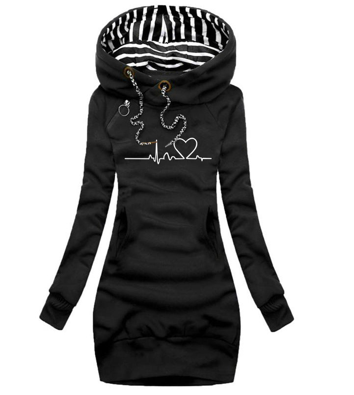 Hjärtatryck Långa Kläder Dam Hoodie Sweatshirt Pullover Toppar