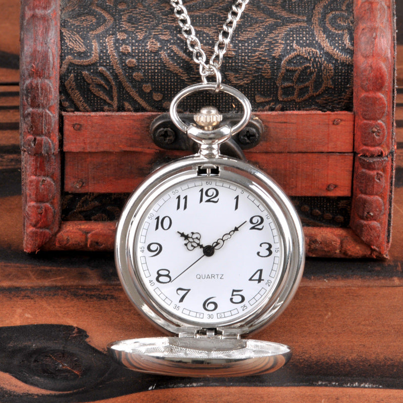 Hollowed Out Eagle Silver Quartz Pocket Watch - Majestic Elegant Precise Sophisticated Timeless Patriotic