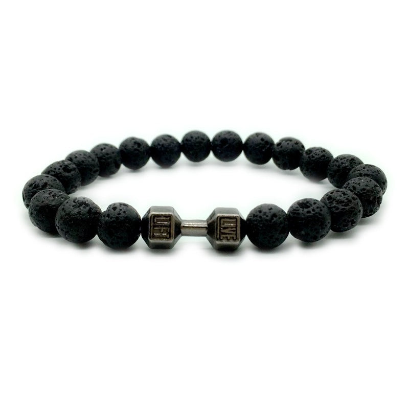 Herrsmycken Legering Metall Skivstång & Lavastenpärlor Fitness Mode Hantelarmband