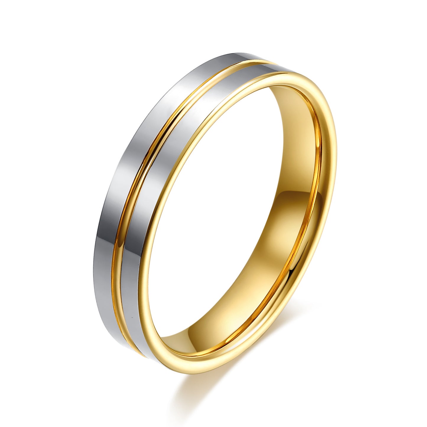 Ett par volframguldringar för män och kvinnor för frieri i guld