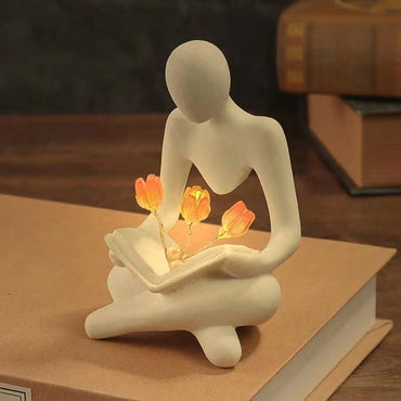 Statue de penseur abstrait nordique, lumières créatives, lecteur de tulipe, Sculpture de livre, lampe de nuit, étagère de bureau, Figurines décoratives