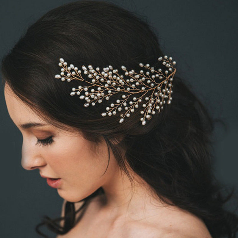 The Bride Wedding Outdoor Shooting Handmade Pearl Comb Shape Sample Leaves Hair Headdress Spot Wholesale