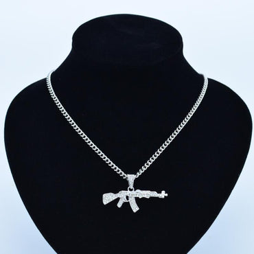 Cool gothique pistolet forme pendentif strass armée Style mâle collier hommes colliers bijoux