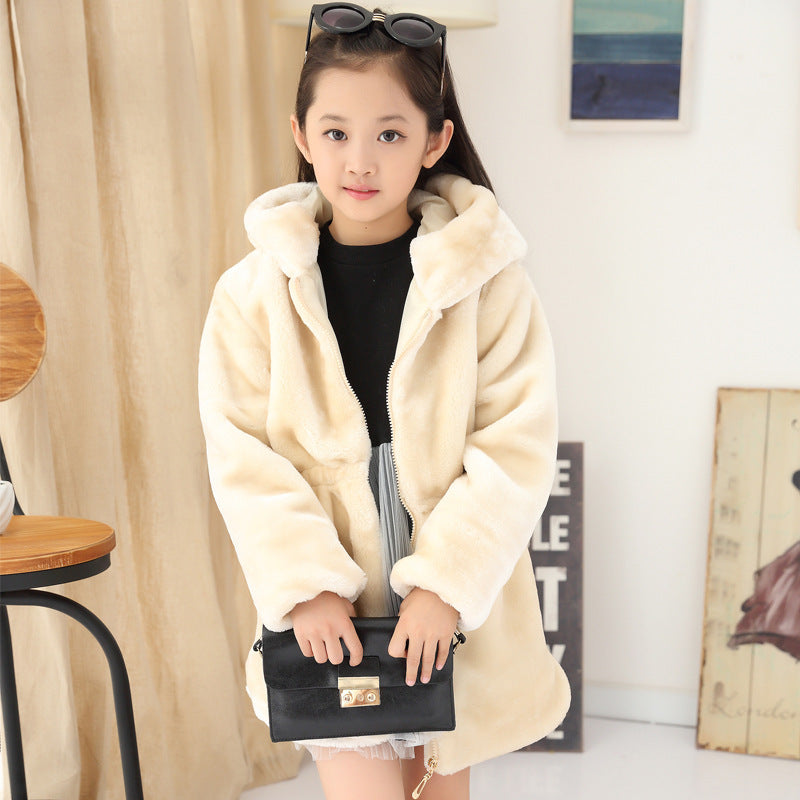 Faux Fur Girls Plyschrock Princess Thickening Rabbit Fur Long Coat