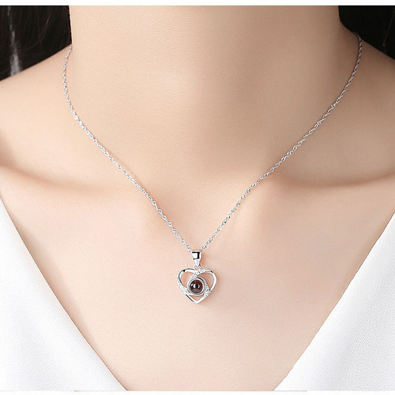 S925 Argent Romantiska Färgglada Fotoprojektion Halsband Hjärta Formad Hängande Halsbande