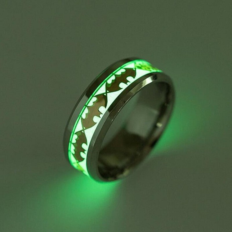Stainless Steel Batman Symbol Luminous Men's Rings Never Sliding Ring