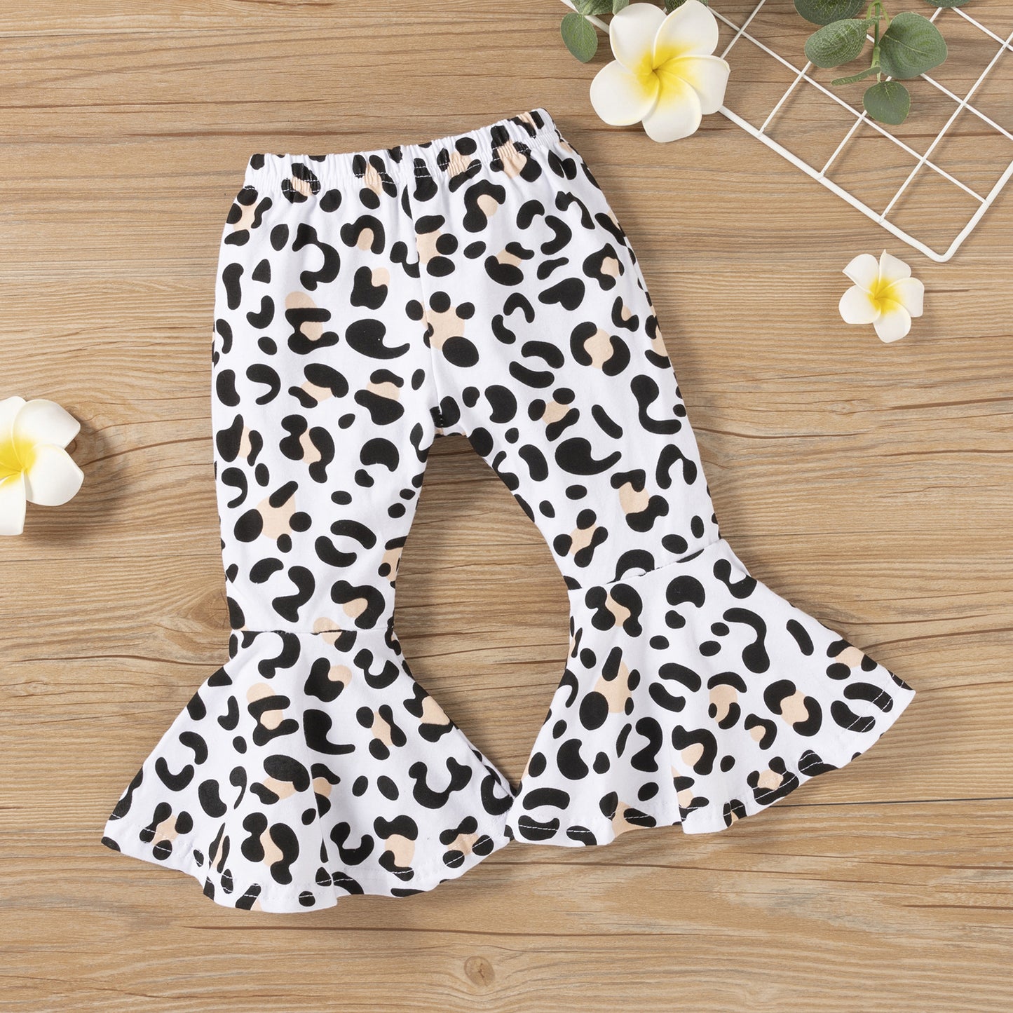 Costume décontracté pour enfants, pantalon évasé léopard