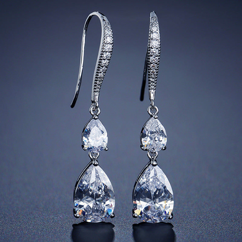 RAKOL Simple Long Exquisite Water Drop Zircon Female Simple Banquet All-match Earrings