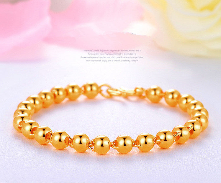 Bracelet pour hommes en perles rondes avec imitation d'or 24 carats
