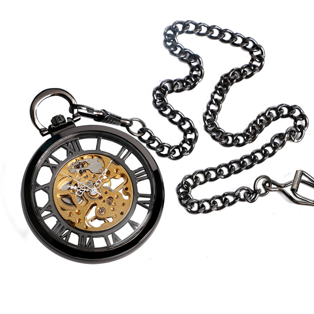 Double-Sided Transparent Cutout Design Straight Plate Without Cover Roman Literal Mechanical Pocket Watch - Modern Elegant Durable Intricate