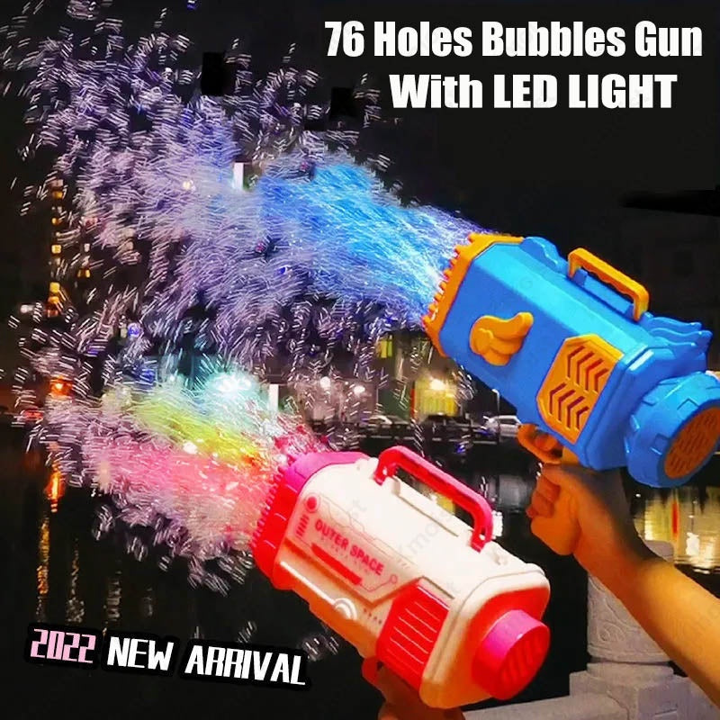 Bubble Gun Rocket 69 hål såpbubblor maskingevär form automatisk blåsare med lätta leksaker för barn Pomperos