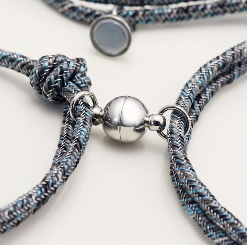 Custom Name Bracelet - Promise of Eternal Love - Magnet Attracting Each Other - Stainless Steel Pair