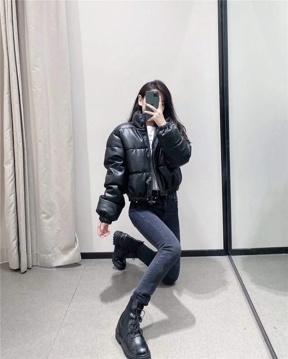 Veste en coton simili cuir