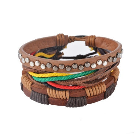 Läderarmband män Flerlagers pärlorarmband Punk wrap armband för kvinnor Vintage punk män smycken