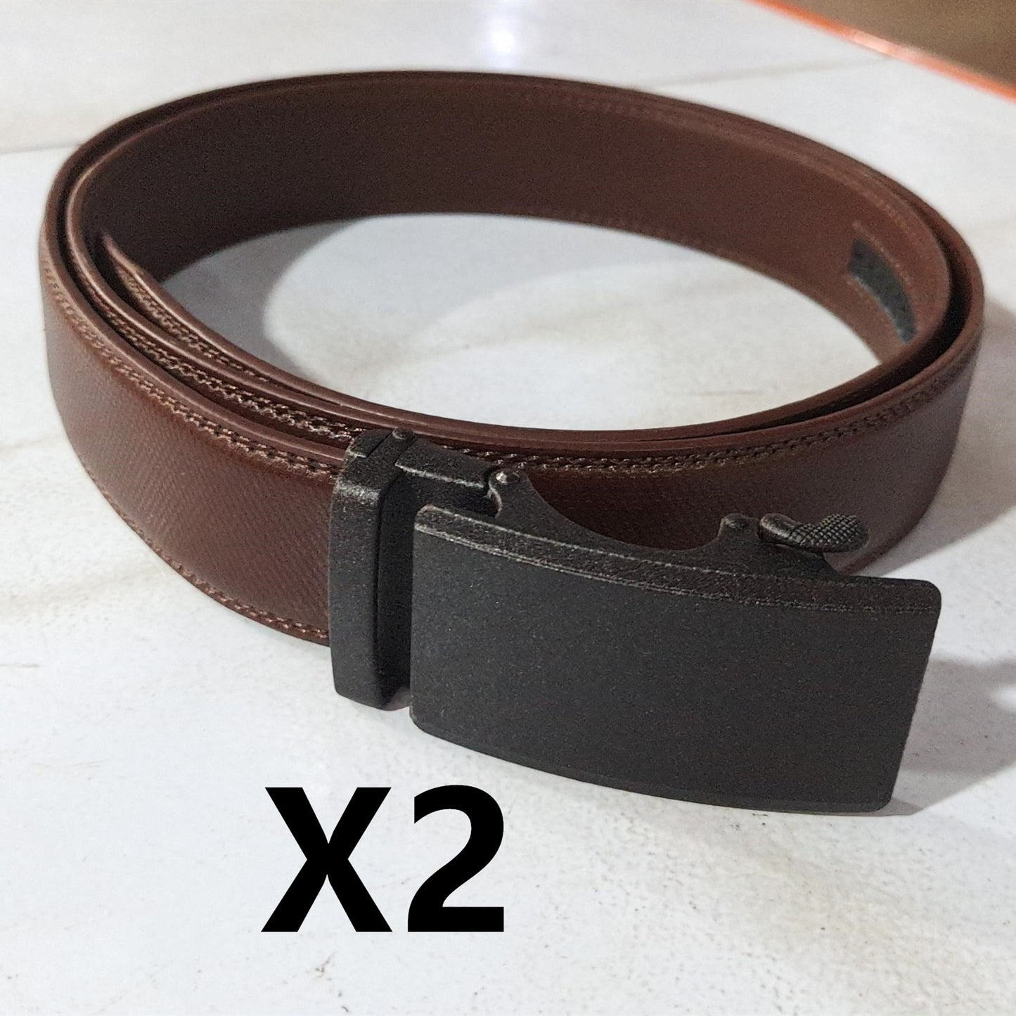 Men's Automatic Buckle Two-Layer Cowhide Belt - Reinforced Security
