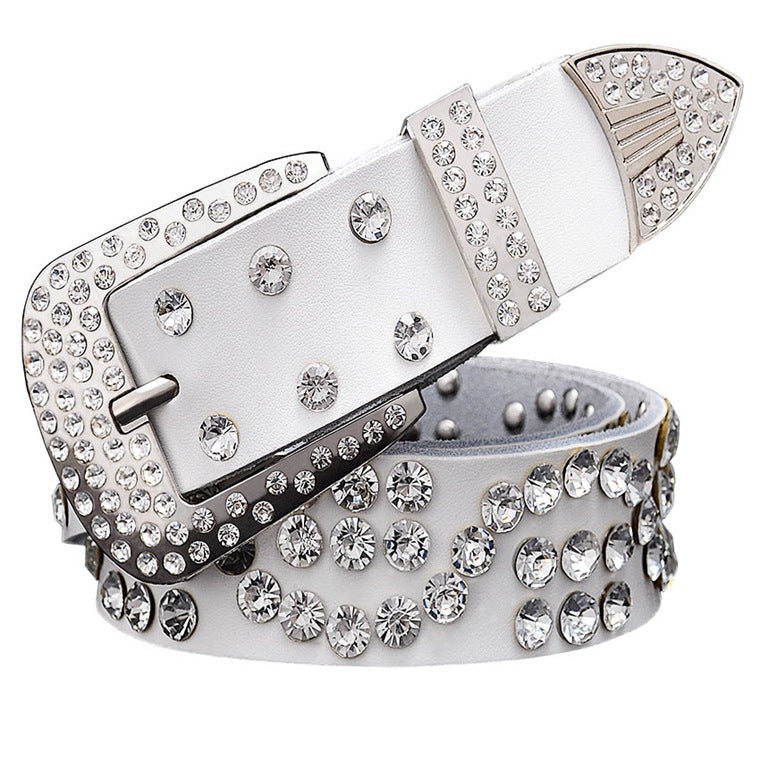 Women's Leather Diamond-Studded Cowhide Pin Buckle Belt - Elegant Glamour