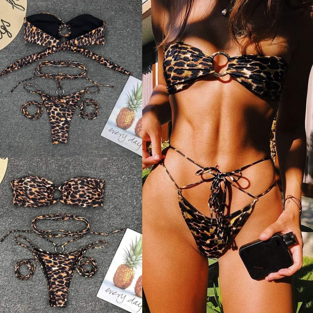 Professional Leopard Print Bikini - Polyester Construction (High-Quality UV-Protective Fabric, Flattering Cut, Adjustable Straps, Quick-Drying Material)