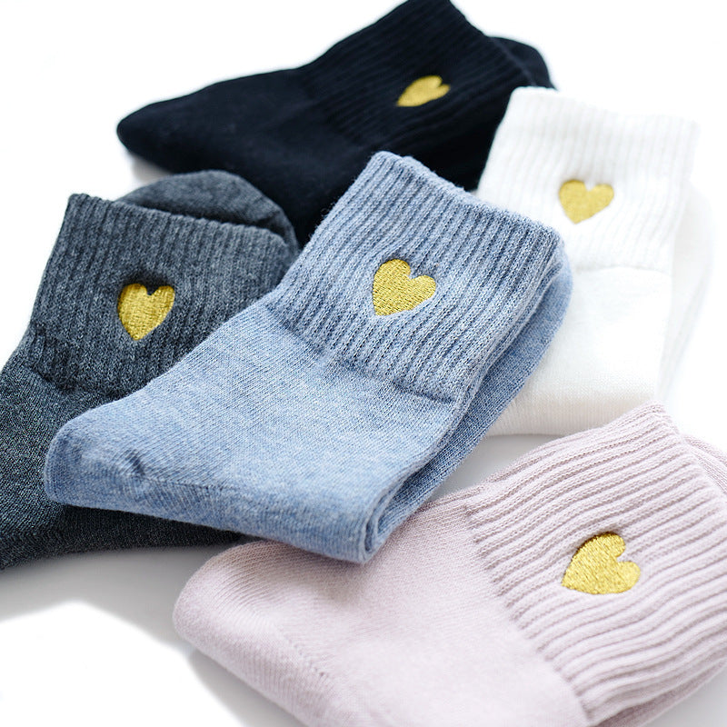 Winter Warm Thick Socks with Embroidery - Heart Shape Design