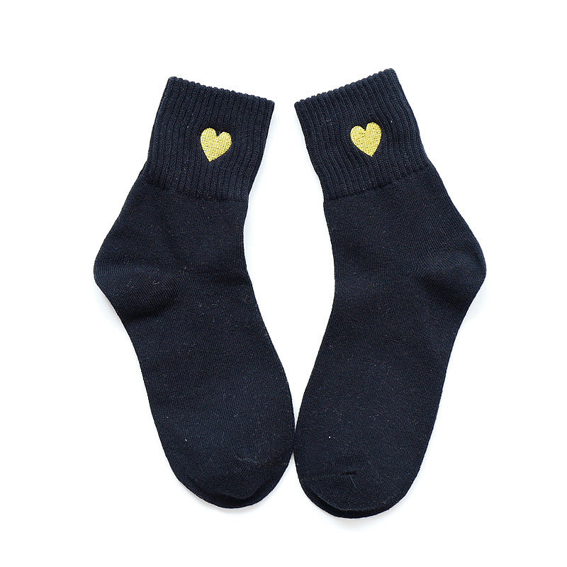 Winter Warm Thick Socks with Embroidery - Heart Shape Design