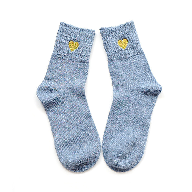 Winter Warm Thick Socks with Embroidery - Heart Shape Design